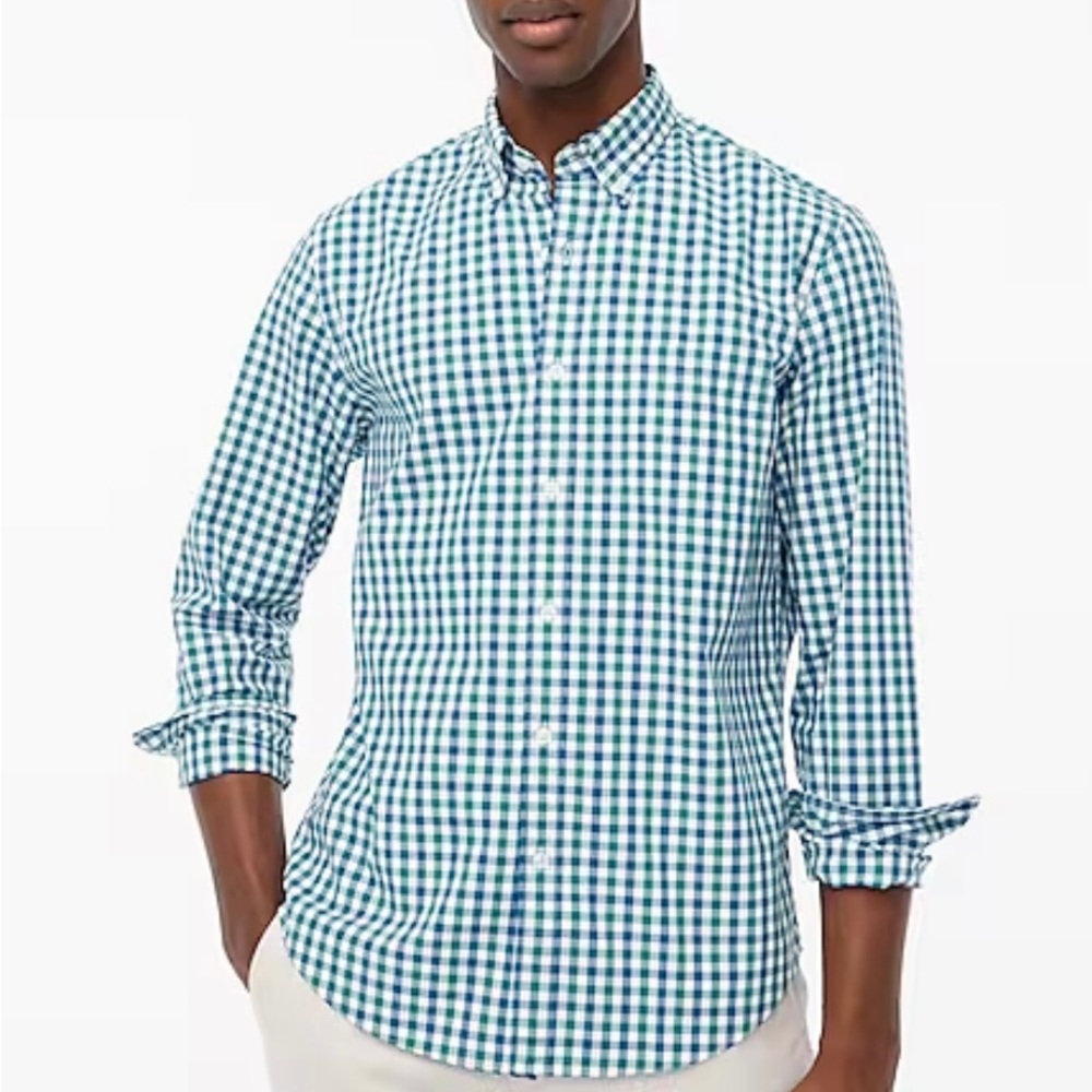 J. Crew Flex Washed Blue / Green Plaid Button Down Casual Shirt